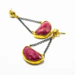 Cercei handmade unicat din argint aurit cu rubin natural