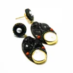 Cercei unicat statemet din argint aurit cu perle, cuart fumuriu si coral - K275F65H - imagine 6