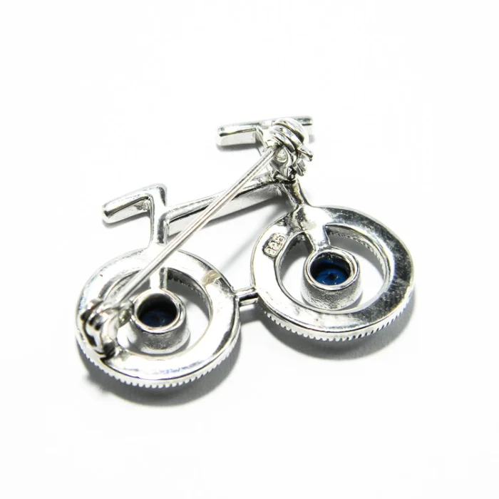 Brosa Bicicleta retro din argint cu marcasite si safir - B248Y6H-3 - imagine 4
