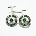 Brosa Bicicleta retro din argint cu marcasite si smarald - BR248Y6H-2 - imagine 3