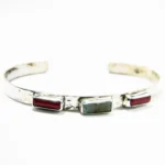 Bratara fixa din argint cu coral și turcoaz - Unicat - Handmade - B250N26H - imagine 5