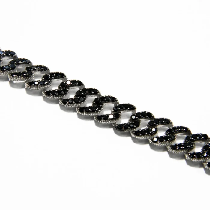 Bratara impletita din argint cu zirconii negre - stil vintage glam - B240M41H - imagine 6