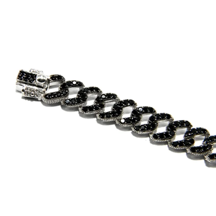 Bratara impletita din argint cu zirconii negre - stil vintage glam - B240M41H - imagine 4