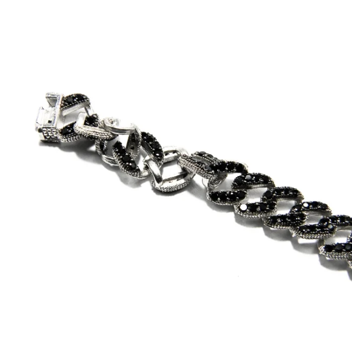 Bratara impletita din argint cu zirconii negre - stil vintage glam - B240M41H - imagine 5