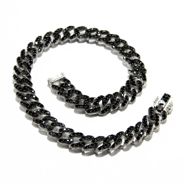 Bratara impletita din argint cu zirconii negre - stil vintage glam - B240M41H - imagine 3