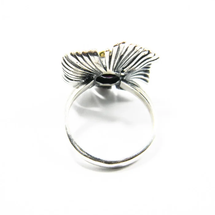 Inel vintage din argint cu rubin de sintaza - model floral - i205K74H - imagine 4