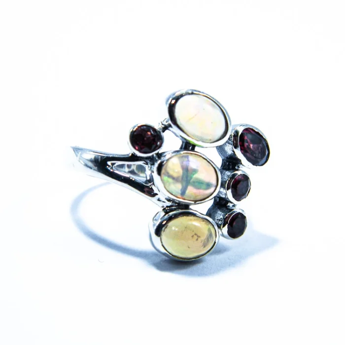 Inel din argint cu Opal Natural de Etiopia si Granate - Unicat - i344Y34H - imagine 3
