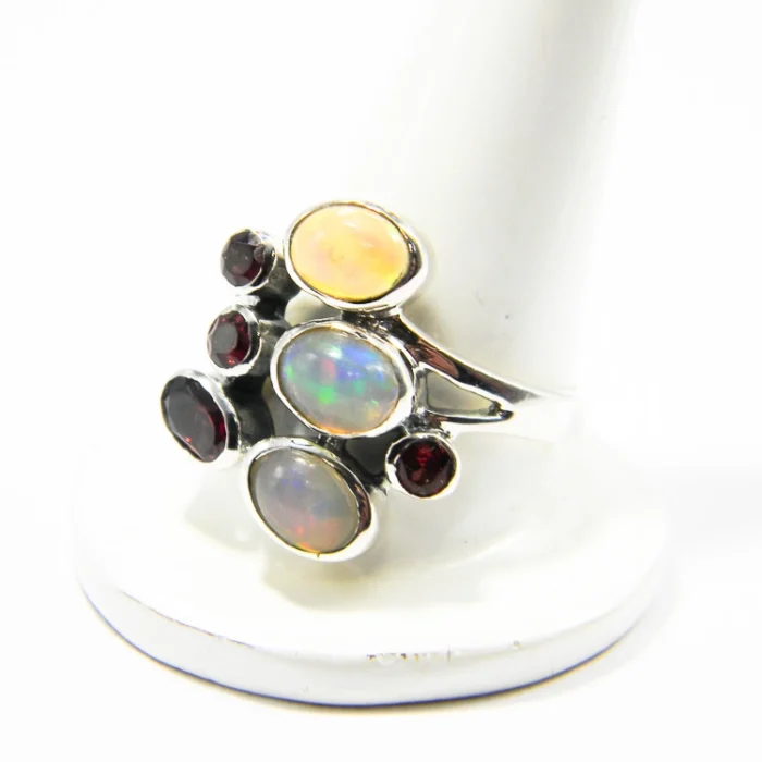 Inel din argint cu Opal Natural de Etiopia si Granate - Unicat - i344Y34H - imagine 4