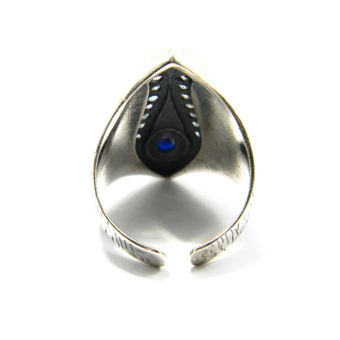 Inel vintage din argint cu safir de sinteza si zirconiu - Unicat - i225K119H-2 - imagine 4