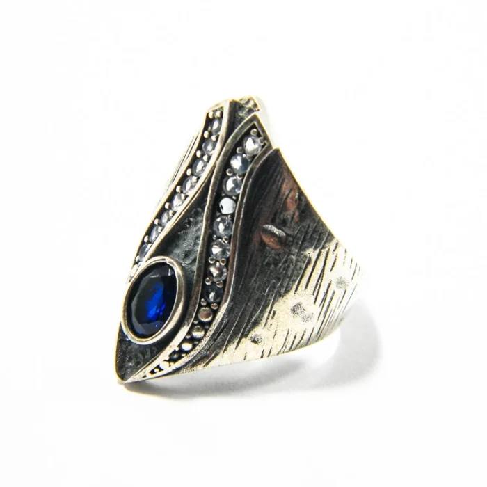 Inel reglabil din argint cu safir de sinteza