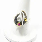 Inel vintage din argint cu rubin de sinteză - stil modernist- i205K81H - imagine 2