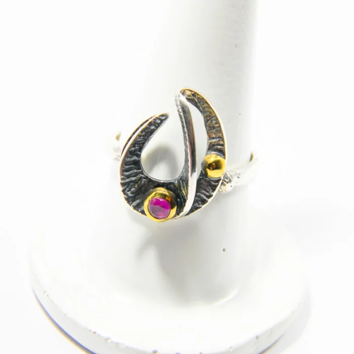 Inel vintage din argint cu rubin de sinteză - stil modernist- i205K81H - imagine 2