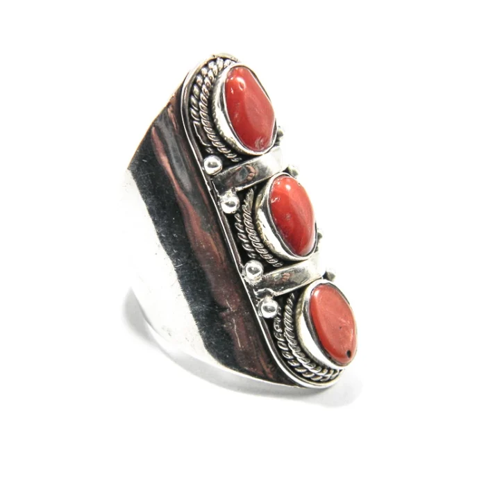 Inel statememt din argint cu coral - Unicat, stil tibetan - i296Y30H - imagine 2