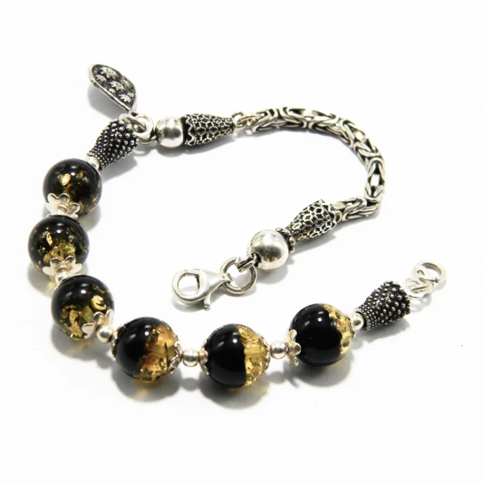 Brățară unicat din argint cu chihlimbar baltic