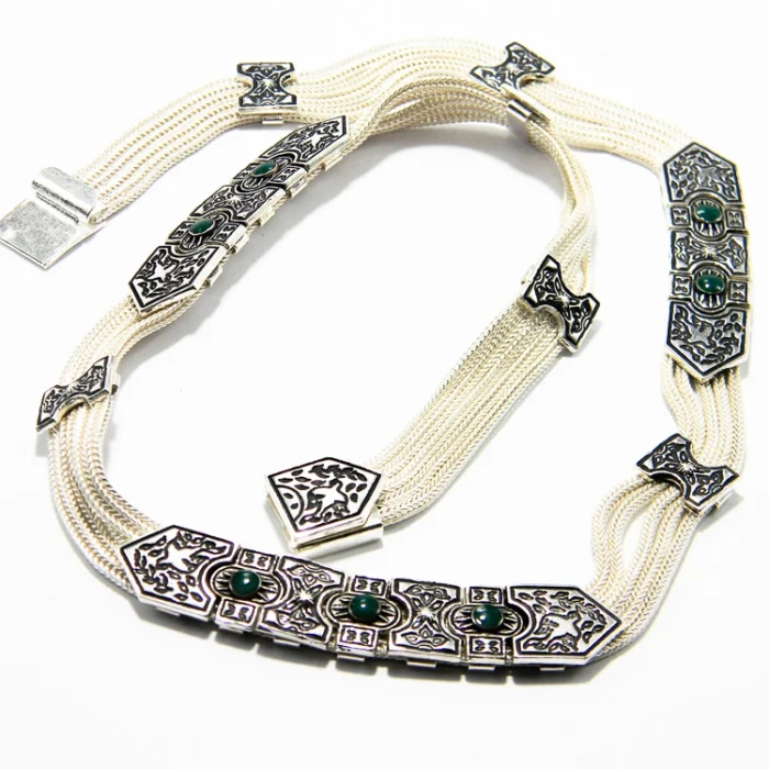 Colier vintage statement din argint cu jad verde - stil oriental - CL250F19H - imagine 7