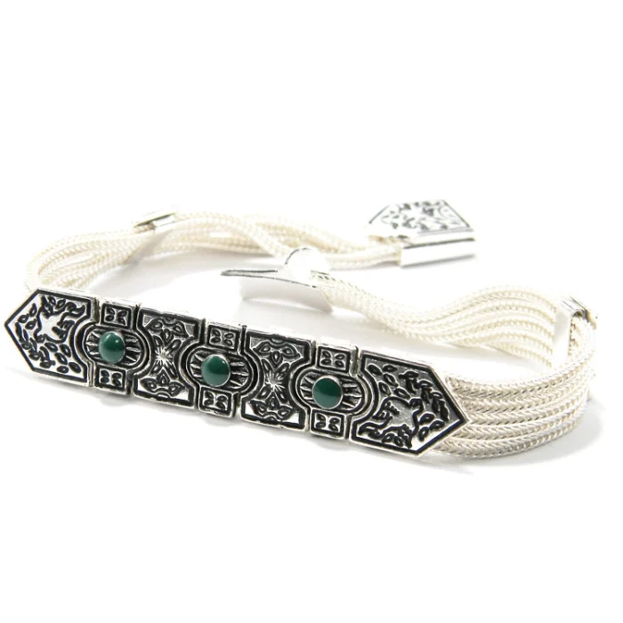 Bratara vintage statement din argint cu jad verde - stil oriental - B250F87H - imagine 2