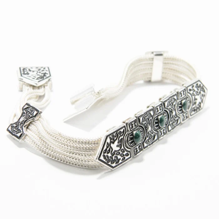 Bratara vintage statement din argint cu jad verde - stil oriental - B250F87H - imagine 3