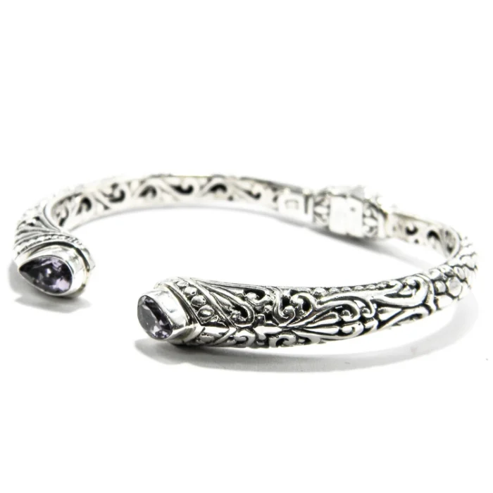 Bratara fixa din argint cu ametist natural - stil Art Nouveau - B236Y7H - imagine 5