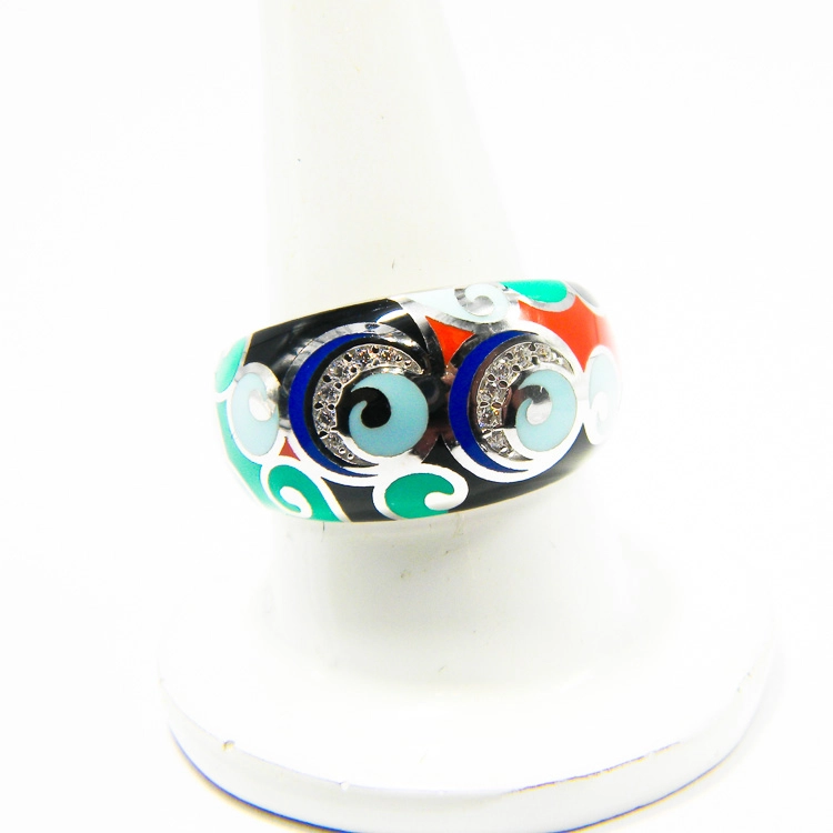 Inel statement din argint emailat multicolor