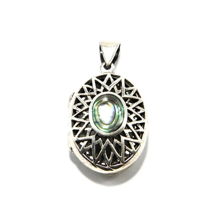 Pandantiv medalion din argint cu sider Abalone - stil Art Deco - P260Y27H-2