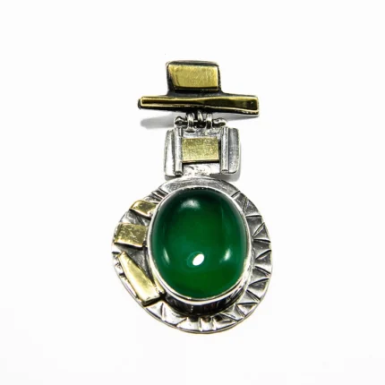 Pandantiv statement din argint cu jad verde - stil modernist - P248Y11H