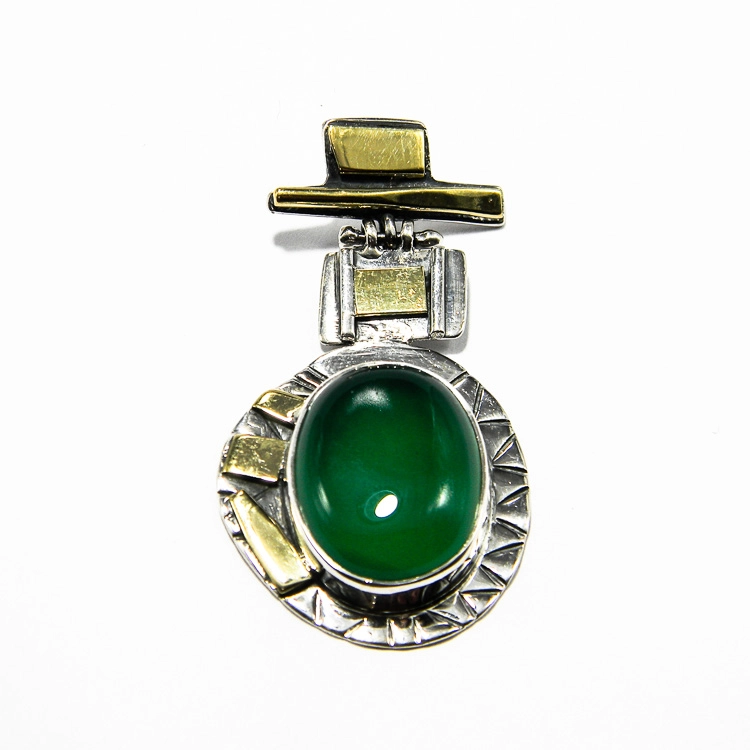 Pandantiv statement din argint cu jad verde - stil modernist - P248Y11H