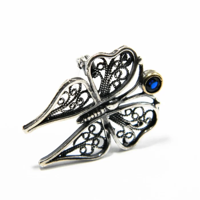 Brosa Fluture in filigran din argint cu safir de sintaza - BR208Y19H-2 - imagine 5