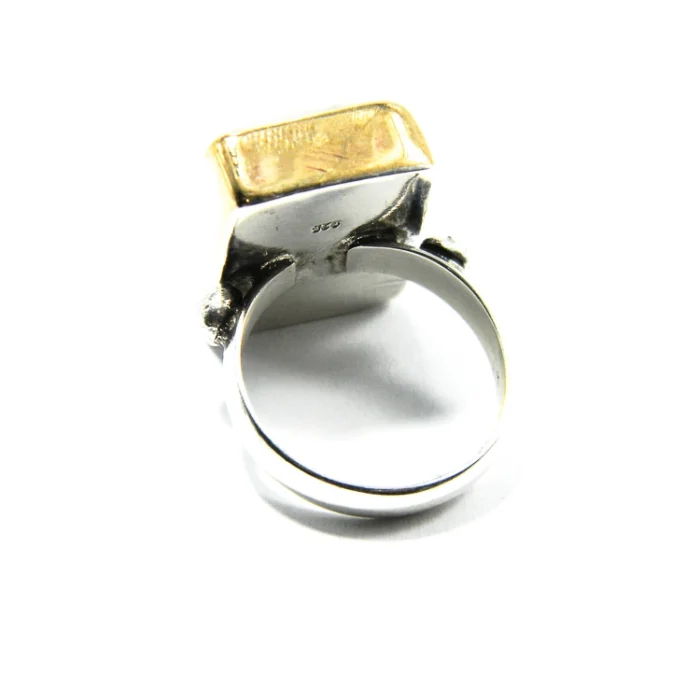 Inel handmade unicat din argint cu prehnit natural - design modernist - i250n40h - imagine 4
