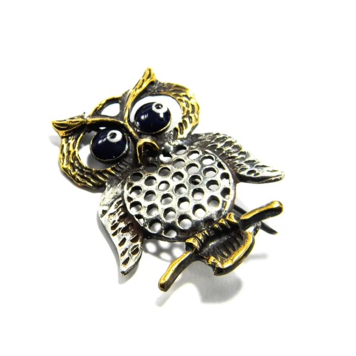 Brosa Bufnita din argint antichizat - design vintage-inspired - BR245E1H - imagine 2