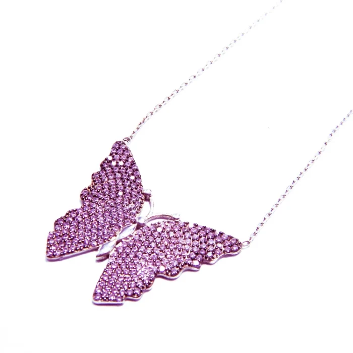 Colier fin Fluture din argint zirconii roz - stil fashion - CL200HM22H - imagine 3