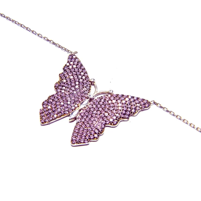Colier fin Fluture din argint zirconii roz - stil fashion - CL200HM22H - imagine 5