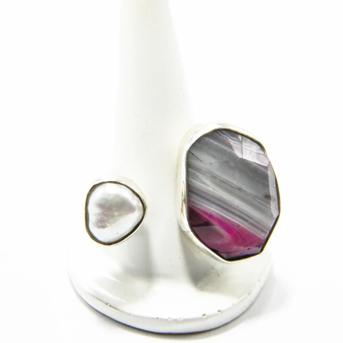 Inel statement din argint cu agat fucsia si perla Baroc - Bijuterie unicat - i250N9H - imagine 6
