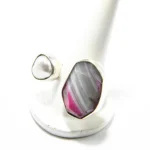 Inel statement din argint cu agat fucsia si perla Baroc - Bijuterie unicat - i250N9H - imagine 3