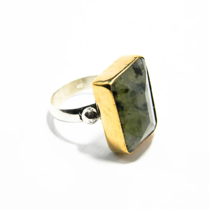 Inel handmade unicat din argint cu prehnit natural - design modernist - i250n40h - imagine 5