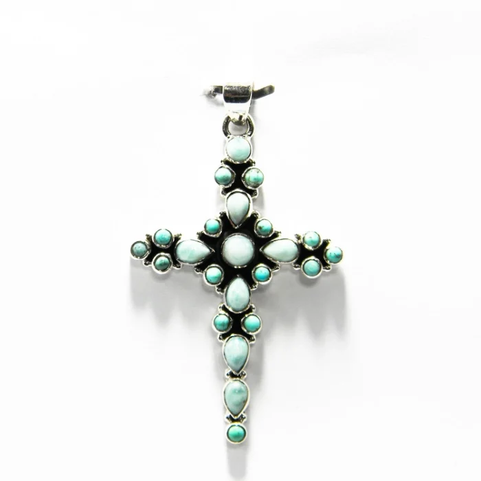 Cruciulita unicat din argint cu larimar - Pandantiv statemet unisex - P284Y23H - imagine 6