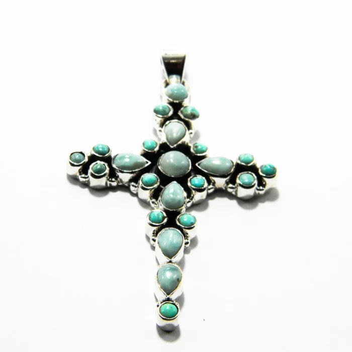 Cruciulita mare din argint cu pietre naturale - Larimar naural