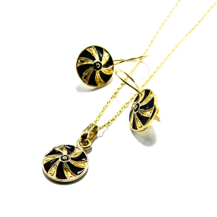 Set din argint aurit cu email negru - stil vintage Art Deco - S250F38H - imagine 3
