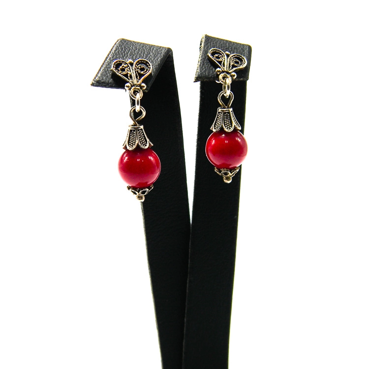 cercei-handmade-din-argint-cu-coral-natural-unicat-stil-oriental-K120E41H Cercei handmade din argint cu coral rosu