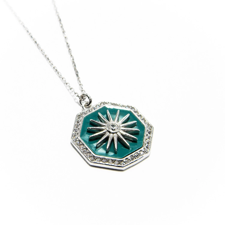 Colier din argint cu email turcoaz si zirconii - Solar Chic - CL285E36H