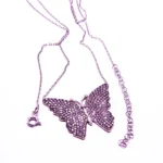 Colier fin Fluture din argint cu zirconii roz - stil fashion