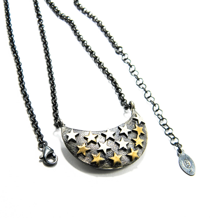 Colier unicat din argint antichizat cu stele - Celestial Chic - CL175F15H