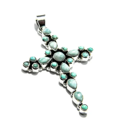 Cruciulita unicat din argint cu larimar - Pandantiv statement unisex - P284Y23H