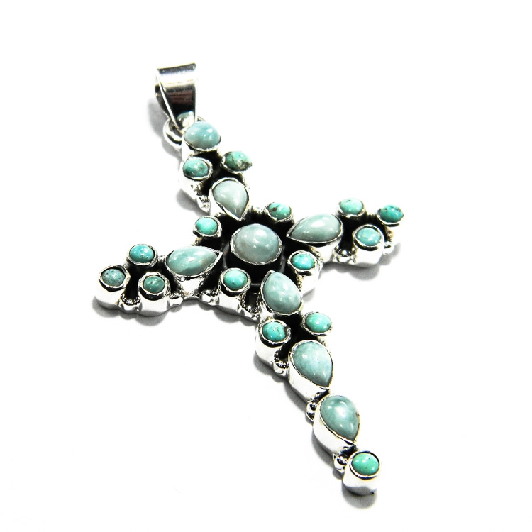 Cruciulita unicat din argint cu larimar - Pandantiv statement unisex - P284Y23H