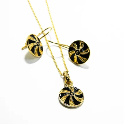 Set din argint aurit cu email negru - stil vintage Art Deco