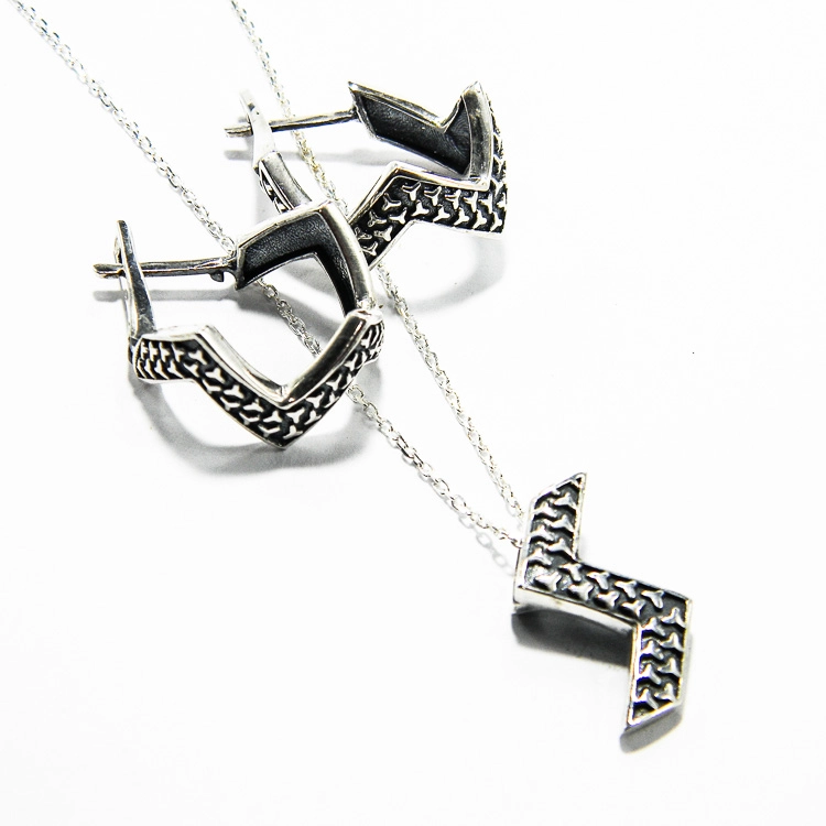 Set modernist din argint fara pietre - design geometric